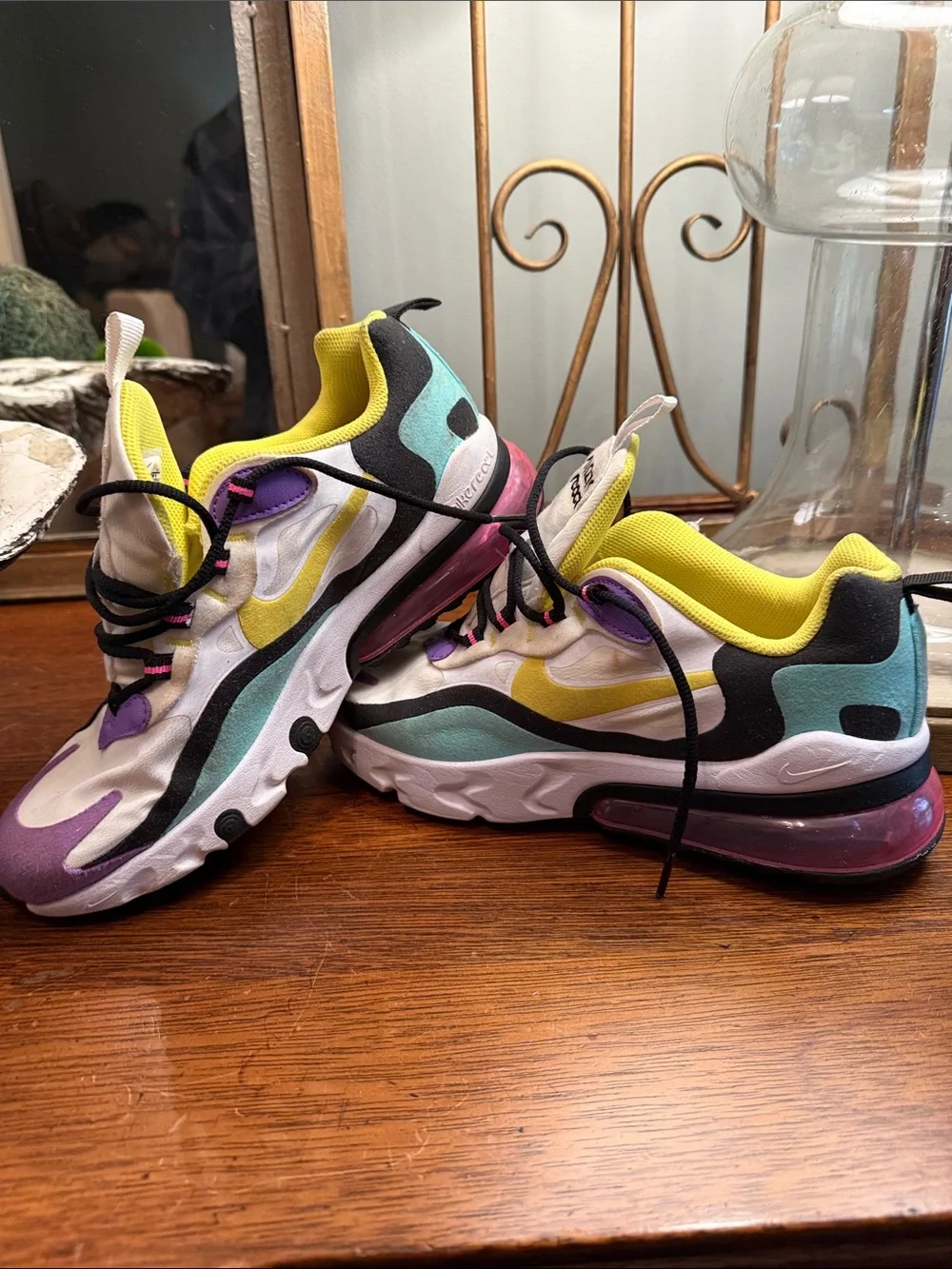 Nike Air270 react Purple Teal Yellow Black White Air Max React Sneakers 6.5 y